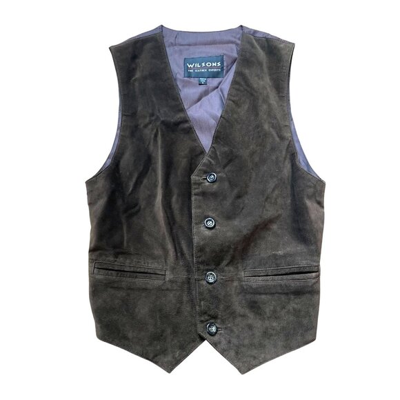 Wilsons the Leather Experts Suede Leather Sleeveless Vest Men's Small Brown - Picture 1 of 8